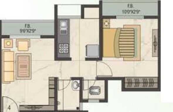 Floor plan of 1 BHK 585 Sq. Ft. Apartment in Omkareshwar  Mansarovar Residency, Thane