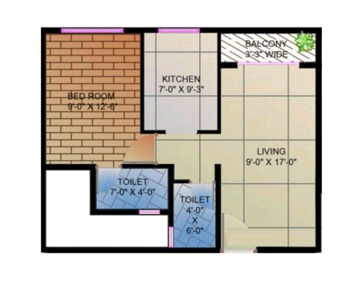 Floor plan of 1 BHK 441 Sq. Ft. Apartment in ONBV Mahadev Heights, Thane
