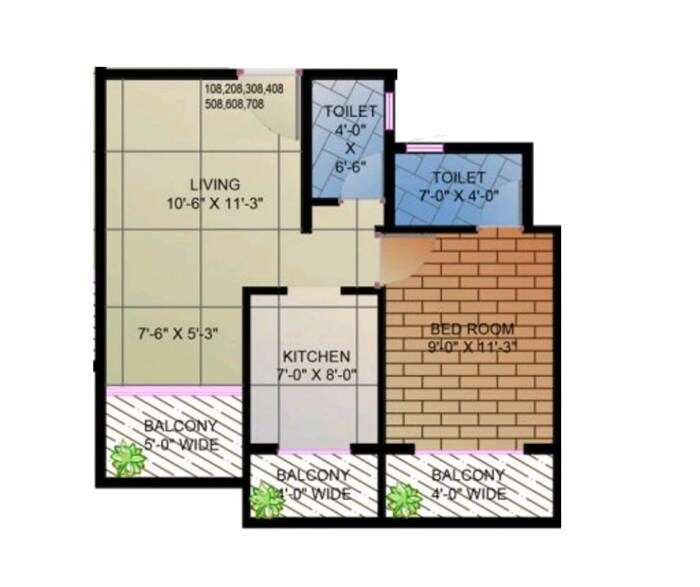 Floor plan of 1 BHK 478 Sq. Ft. Apartment in ONBV Mahadev Heights, Thane