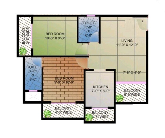 Floor plan of 2 BHK 508 Sq. Ft. Apartment in ONBV Mahadev Heights, Thane