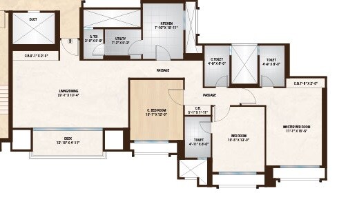 Floor plan of 3 BHK 1305 Sq. Ft. Apartment in One Hiranandani Park, Thane