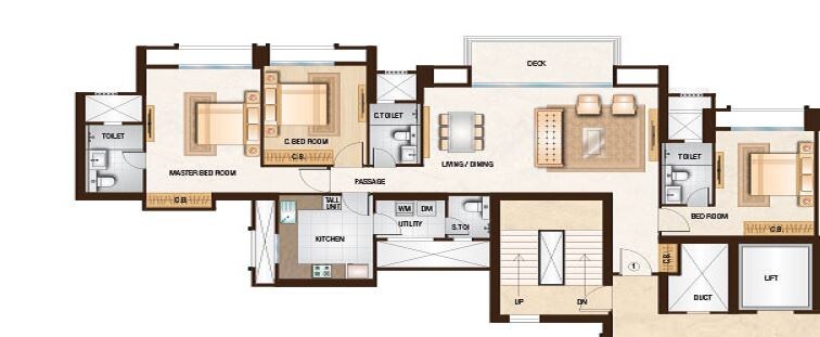 Floor plan of 3 BHK 1433 Sq. Ft. Apartment in One Hiranandani Park, Thane
