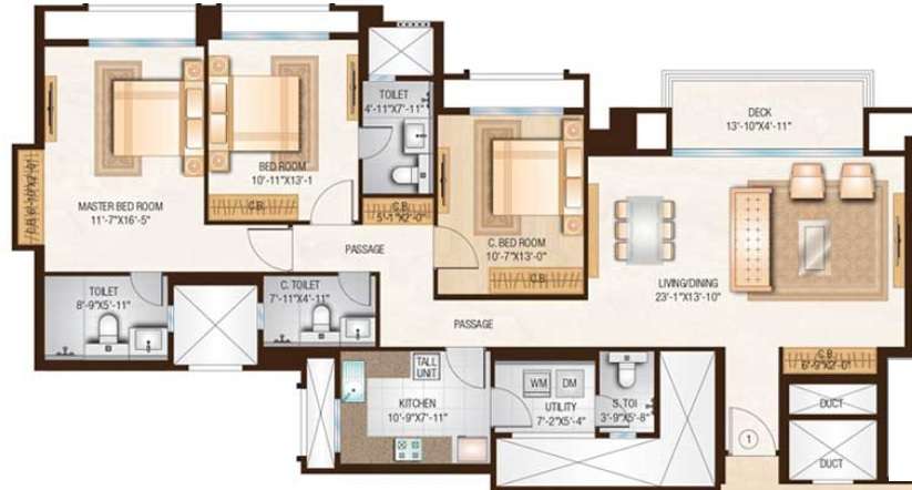 one hiranandani park barrington apartment 3 bhk 1245sqft 20213419153448