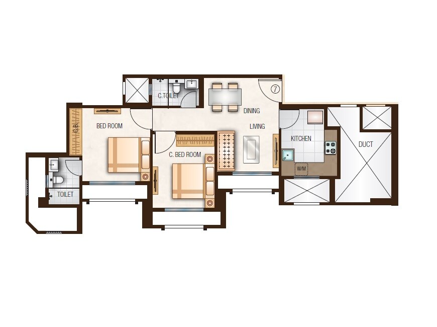 Floor plan of 2 BHK 559 Sq. Ft. Apartment in One Hiranandani Park Cloverdale, Thane