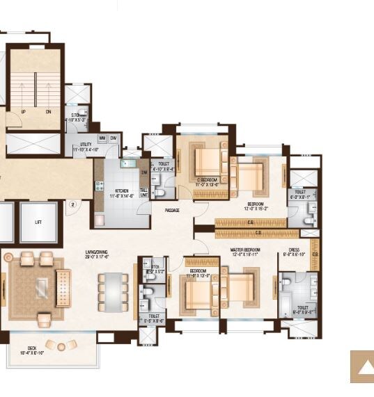 Floor plan of 4 BHK 2289 Sq. Ft. Apartment in One Hiranandani Park Hampton, Thane