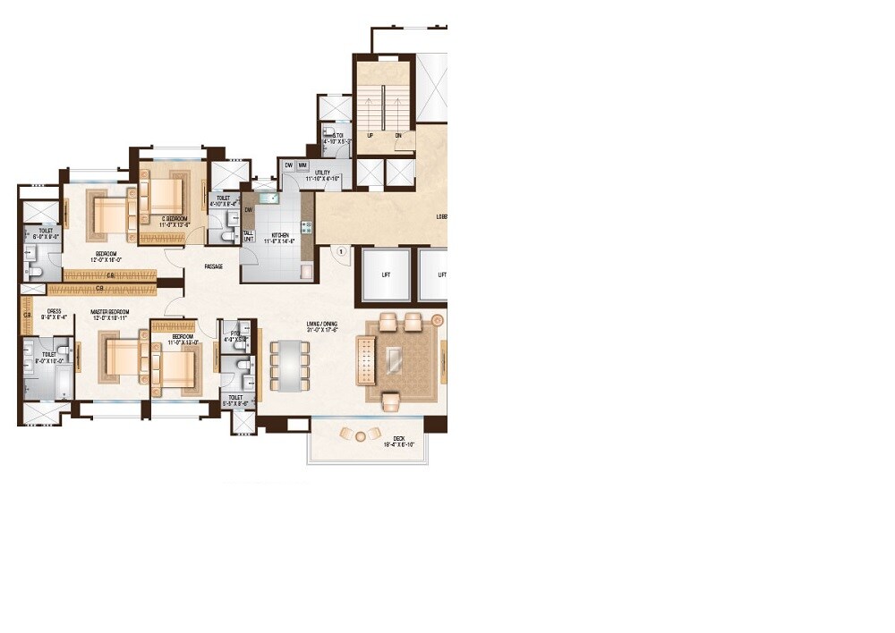 Floor plan of 4 BHK 2342 Sq. Ft. Apartment in One Hiranandani Park Hampton, Thane