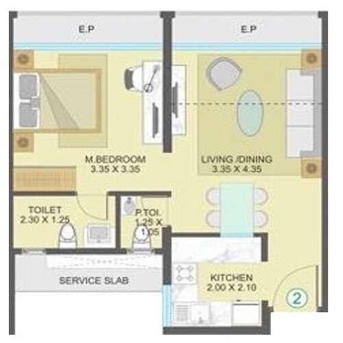 Floor plan of 1 BHK 464 Sq. Ft. Apartment in One Indiabulls Thane, Thane