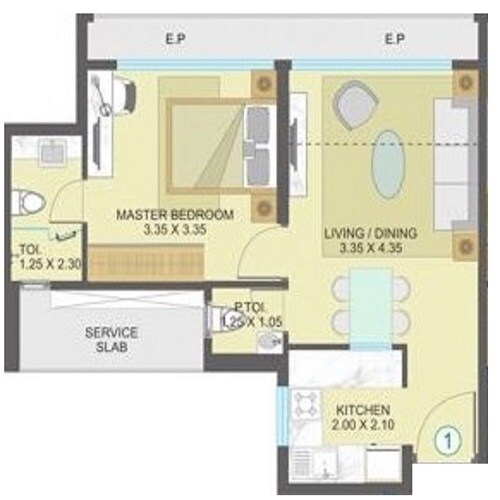 Floor plan of 1 BHK 494 Sq. Ft. Apartment in One Indiabulls Thane, Thane