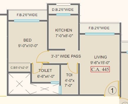 Floor plan of 1 BHK 445 Sq. Ft. Apartment in Origin Golden Square, Thane