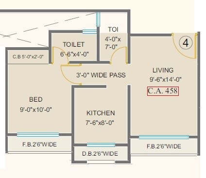 Floor plan of 1 BHK 458 Sq. Ft. Apartment in Origin Golden Square, Thane