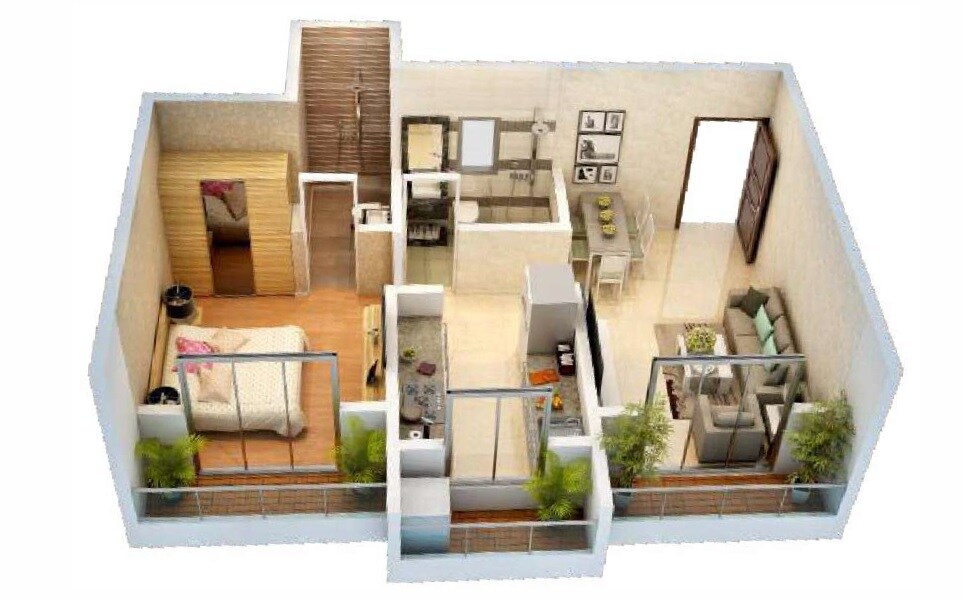 Floor plan of 1 BHK 464 Sq. Ft. Apartment in Origin Shubh Atika, Thane