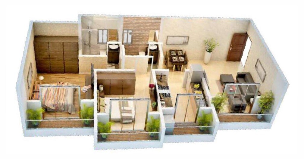 Floor plan of 2 BHK 655 Sq. Ft. Apartment in Origin Shubh Atika, Thane