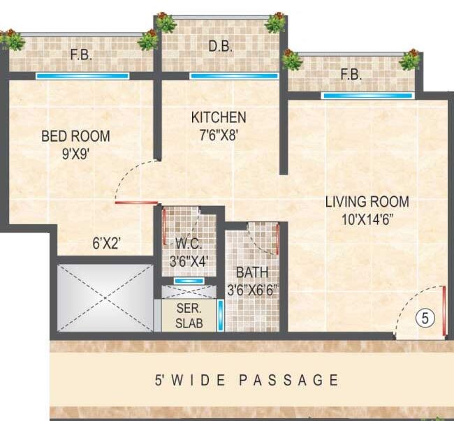 Floor plan of 1 BHK Apartment - 384 sq. ft. in Ornate Kallisto Phase II, Thane