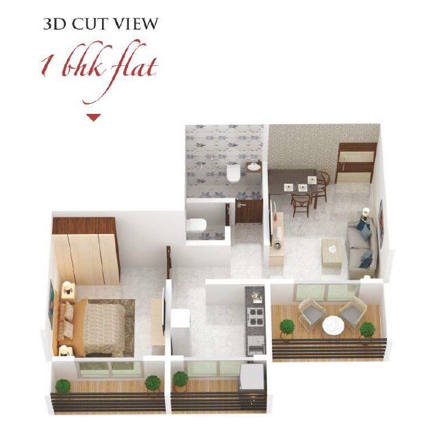 Floor plan of 1 BHK 488 Sq. Ft. Apartment in Osian Garden, Thane