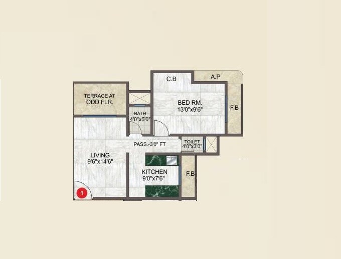 Floor plan of 1 BHK 367 Sq. Ft. Apartment in OSSK Sai Vyankatesh, Thane