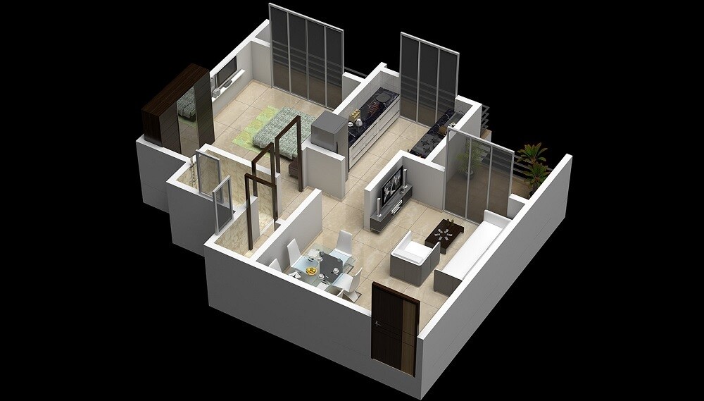 Floor plan of 1 BHK 394 Sq. Ft. Apartment in OSSKC Sai Sharnam, Thane