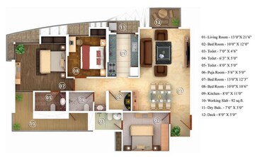  3 BHK Apartment at Oswal Bella Vista, Oswal Park – for Rent