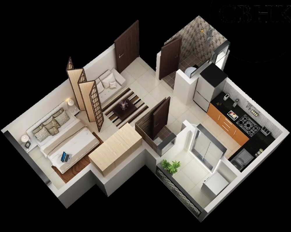 Floor plan of 1 BHK 268 Sq. Ft. Apartment in Oyster Anantam, Thane