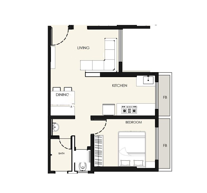 Floor plan of 1 BHK 343 Sq. Ft. Apartment in Pacific Milestone, Thane