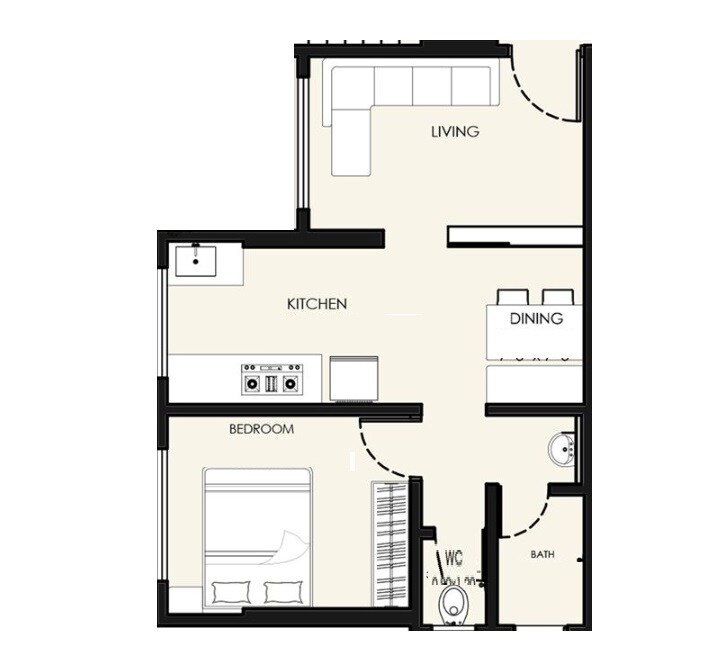 Floor plan of 1 BHK 376 Sq. Ft. Apartment in Pacific Milestone, Thane
