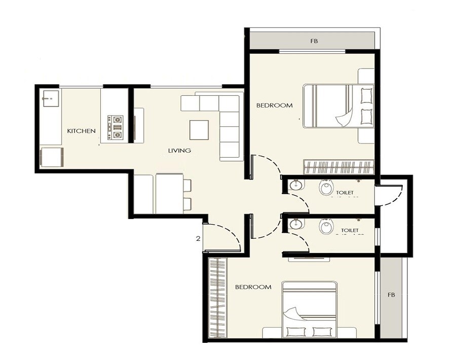 Floor plan of 2 BHK 632 Sq. Ft. Apartment in Pacific Milestone, Thane