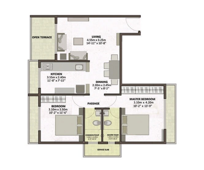 Floor plan of 2 BHK 651 Sq. Ft. Apartment in Pacific Satis CHS, Thane