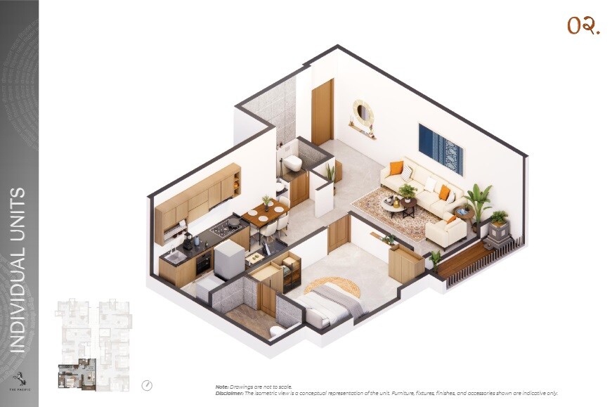 Floor plan of 1 BHK 421 Sq. Ft. Apartment in Pacific Yashogiri, Thane