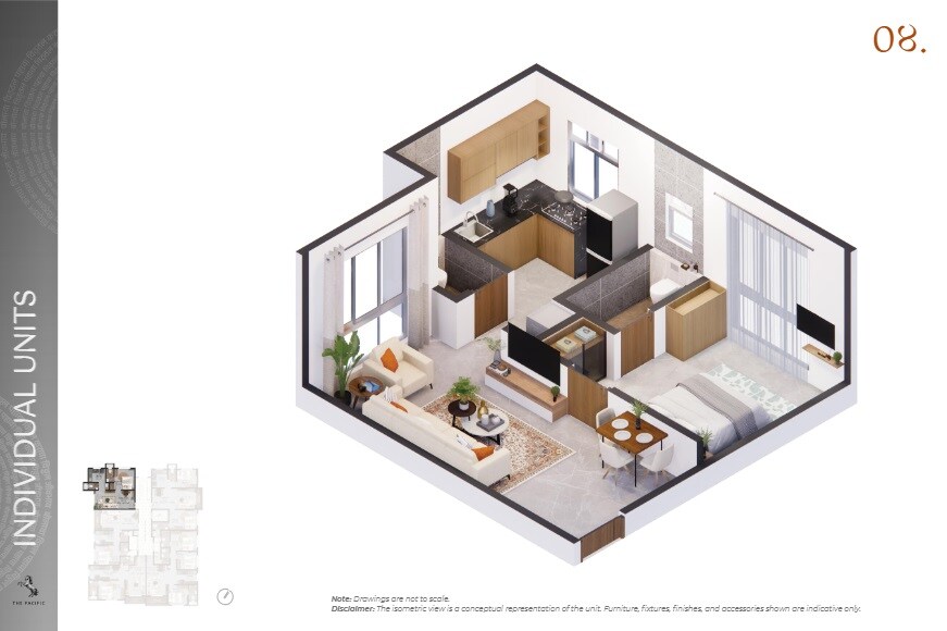 Floor plan of 1 BHK 480 Sq. Ft. Apartment in Pacific Yashogiri, Thane
