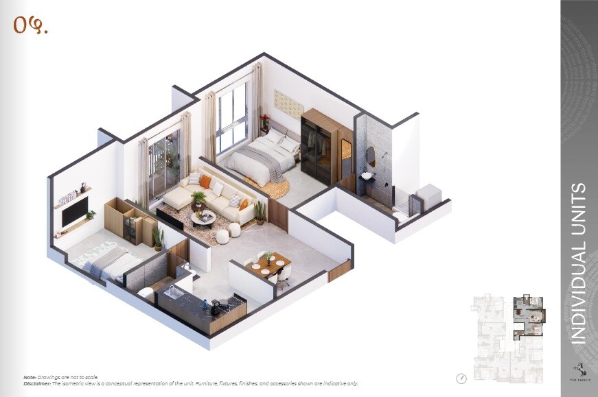 Floor plan of 2 BHK 630 Sq. Ft. Apartment in Pacific Yashogiri, Thane