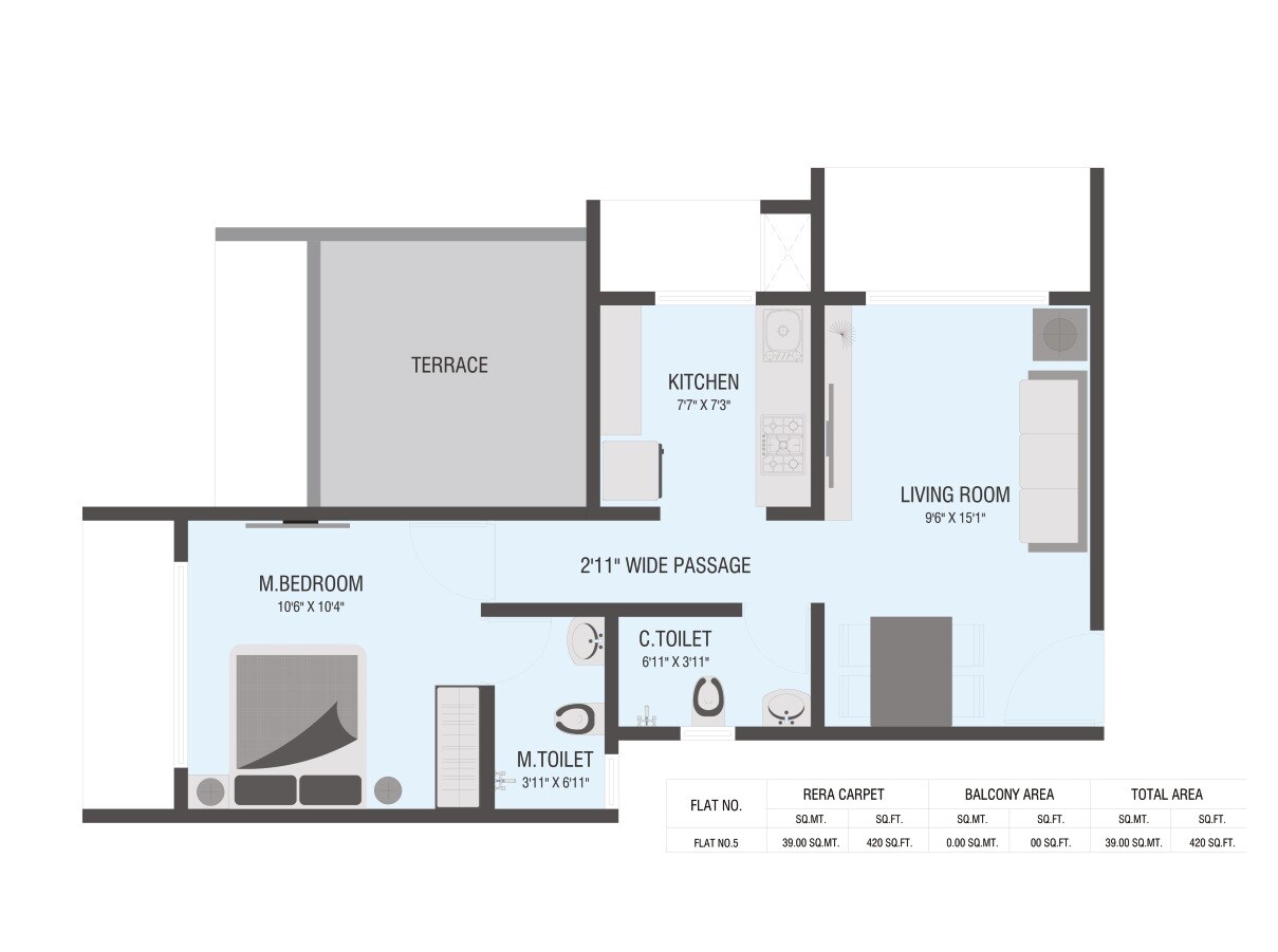 Floor plan of 1 BHK 420 Sq. Ft. Apartment in Padamavati Heaven, Thane