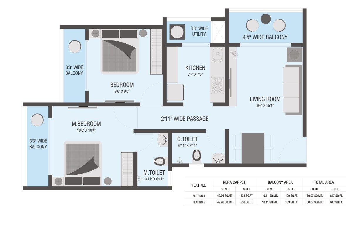 Floor plan of 2 BHK 647 Sq. Ft. Apartment in Padamavati Heaven, Thane