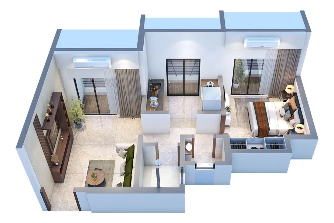 Floor plan of 1 BHK 406 Sq. Ft. Apartment in Padamavati Royal, Thane