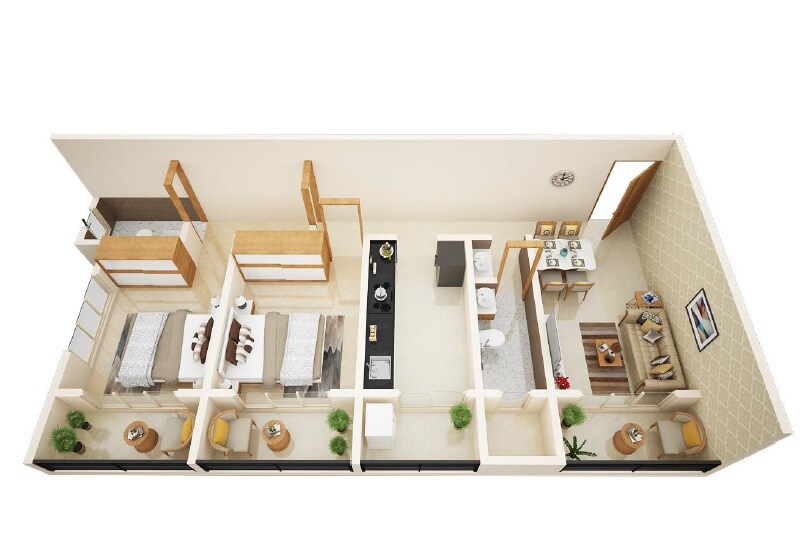 Floor plan of 2 BHK 635 Sq. Ft. Apartment in Padmadisha Paradise, Thane