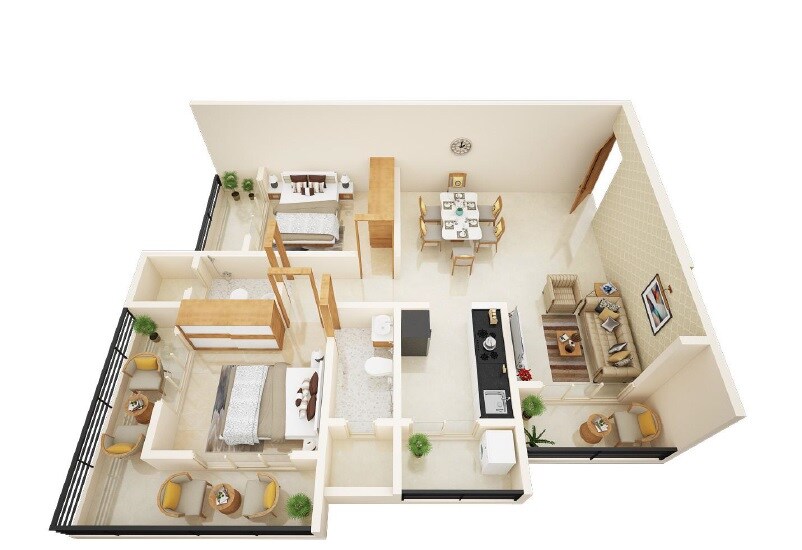 Floor plan of 2 BHK 689 Sq. Ft. Apartment in Padmadisha Paradise, Thane