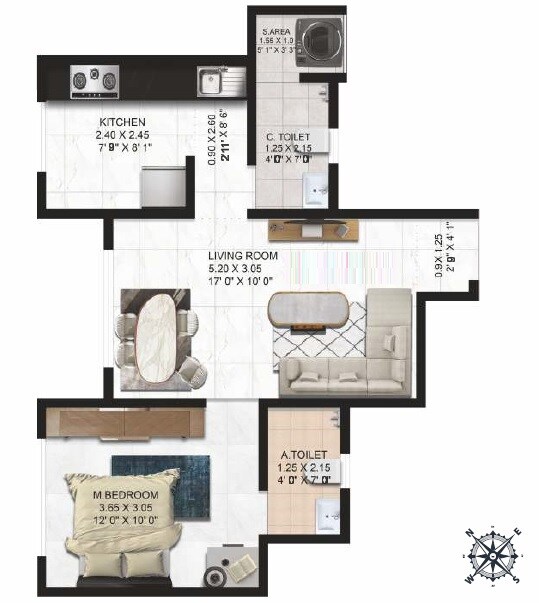 Floor plan of 1 BHK 474 Sq. Ft. Apartment in Padmanabh Ashirwad CHS, Thane