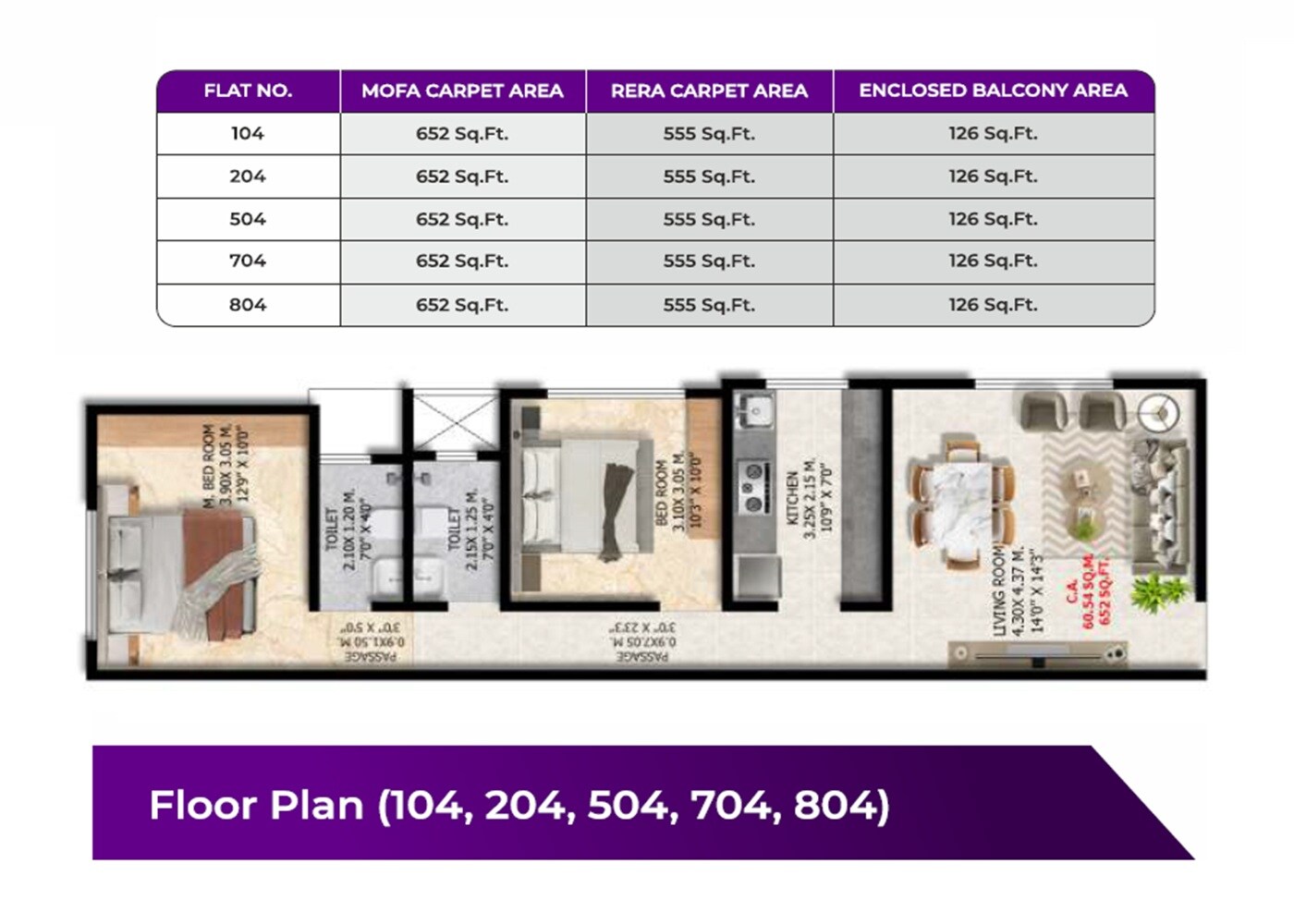 Floor plan of 2 BHK 652 Sq. Ft. Apartment in Padmanabh Smruti CHS, Thane