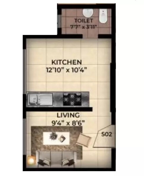Floor plan of 289 Sq. Ft. Studio in Padmanabh Tarabaug, Thane