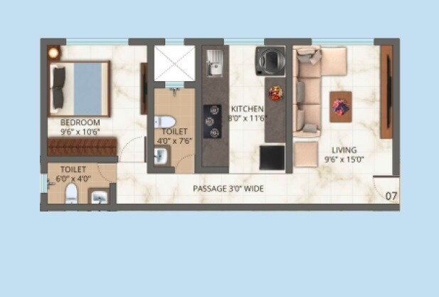Floor plan of 1 BHK 370 Sq. Ft. Apartment in Padmavati Blue Sapphire, Thane