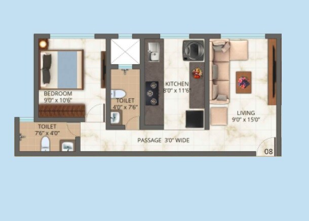Floor plan of 1 BHK 377 Sq. Ft. Apartment in Padmavati Blue Sapphire, Thane