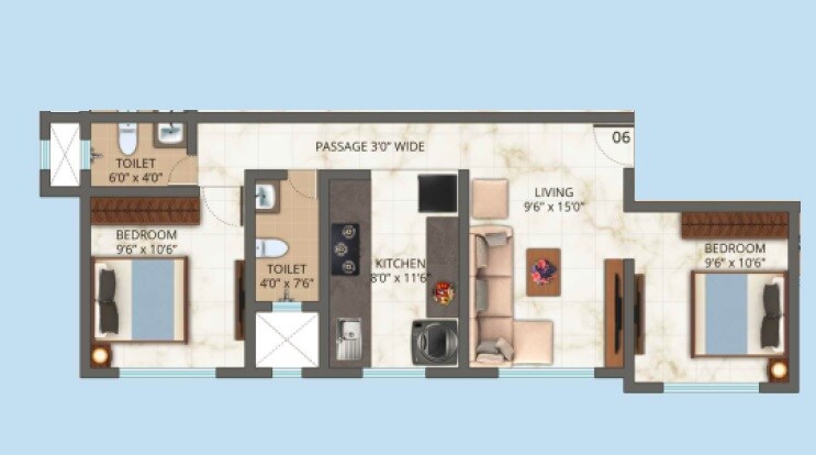 Floor plan of 2 BHK 449 Sq. Ft. Apartment in Padmavati Blue Sapphire, Thane