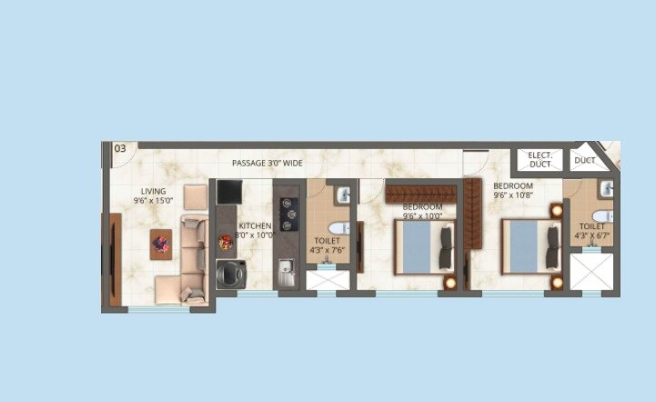 Floor plan of 2 BHK 478 Sq. Ft. Apartment in Padmavati Blue Sapphire, Thane