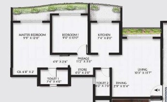 Floor plan of 2 BHK 591 Sq. Ft. Apartment in Pahal Anandam A, Thane