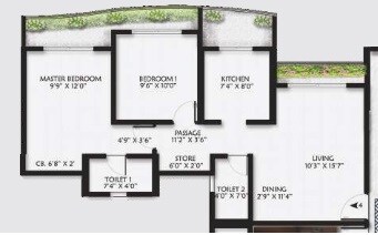 Floor plan of 2 BHK Apartment - 591 sq. ft. in Pahal Anandam B, Thane
