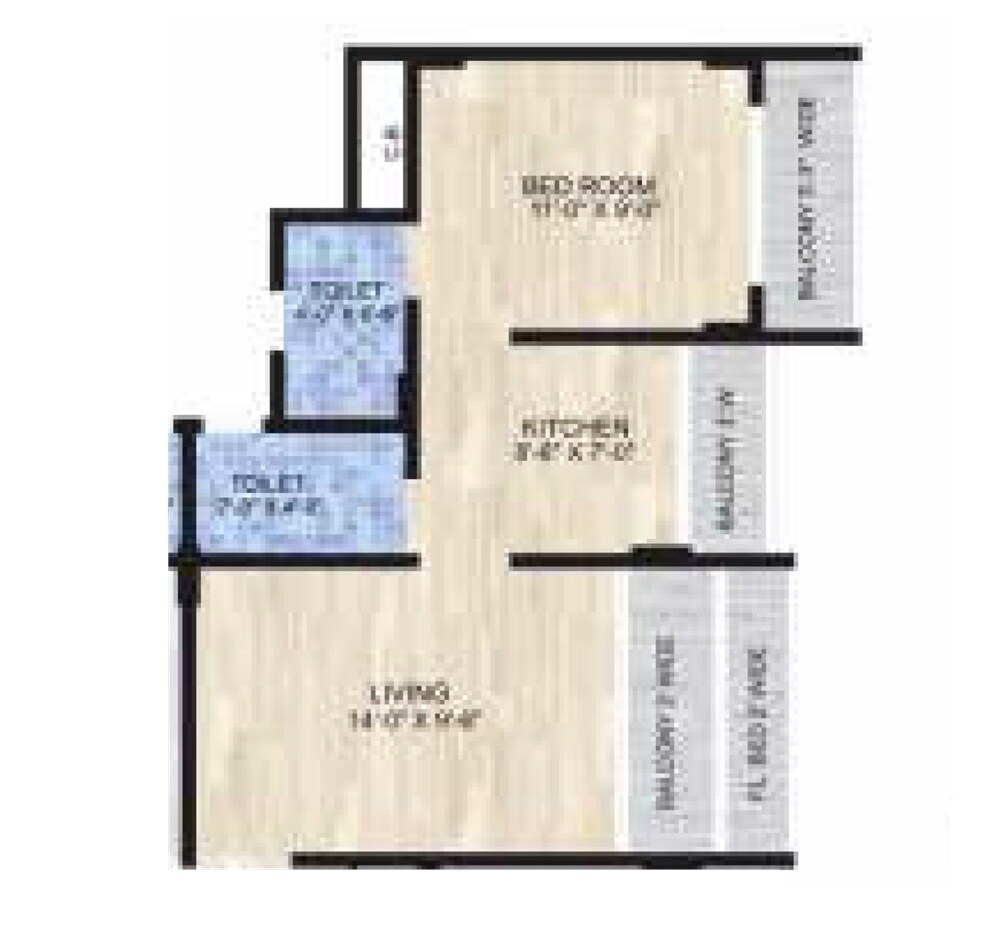 Floor plan of 1 BHK 366 Sq. Ft. Apartment in Pakshal Garden City, Thane