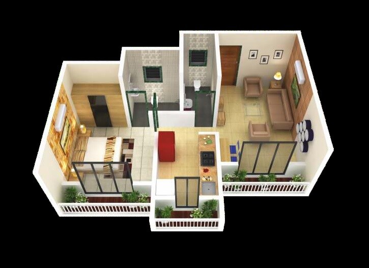 Floor plan of 1 BHK 388 Sq. Ft. Apartment in Pakshal Garden City, Thane
