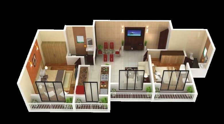 Floor plan of 2 BHK 495 Sq. Ft. Apartment in Pakshal Garden City, Thane