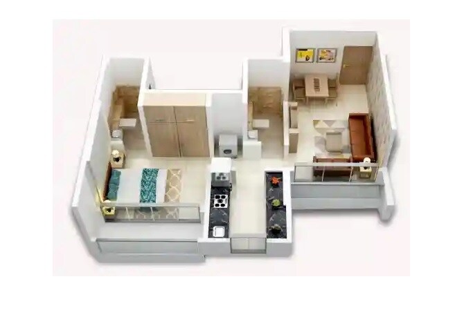 Floor plan of 1 BHK 430 Sq. Ft. Apartment in Panchratna Sapphire, Thane