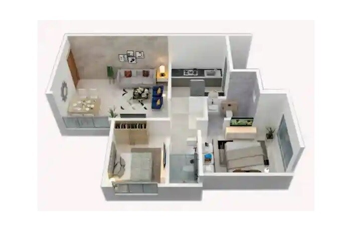 Floor plan of 2 BHK 563 Sq. Ft. Apartment in Panchratna Sapphire, Thane