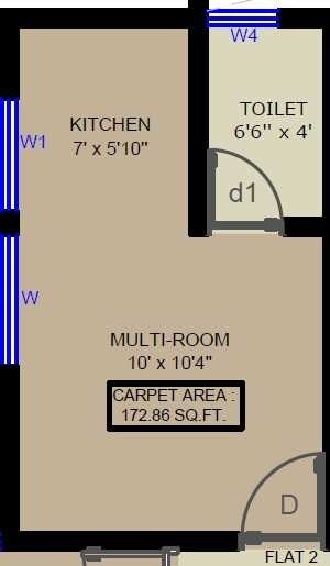 Floor plan of 163 Sq. Ft. Studio in Panchtatva Appartment, Thane