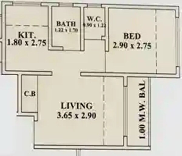 Floor plan of 1 BHK 282 Sq. Ft. Apartment in Pandurang Basil, Thane